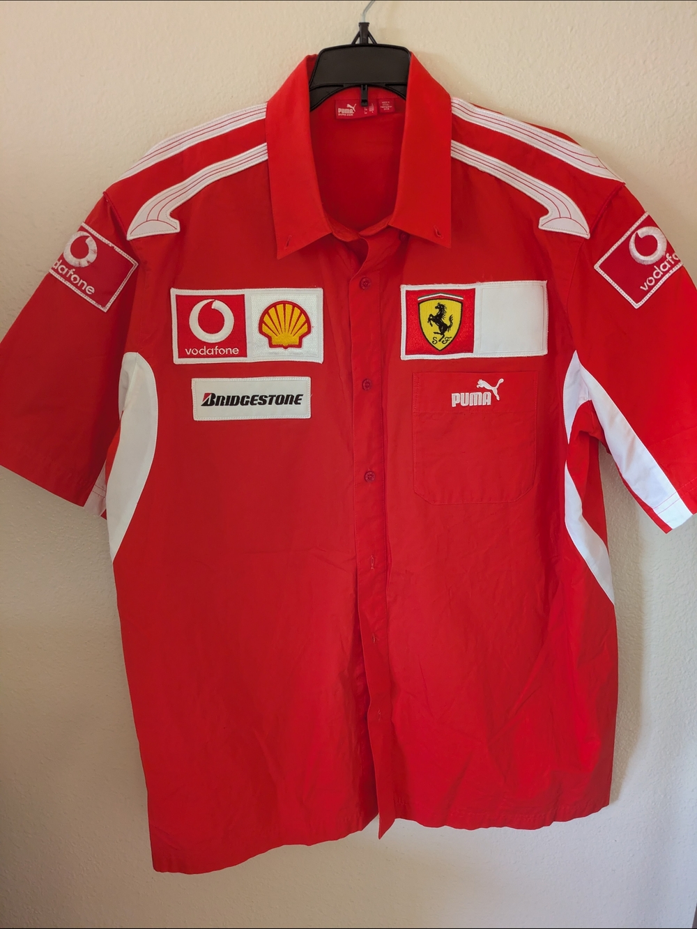 Puma Red and White Ferrari Team Button-Down Shirt
